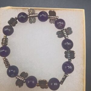 Gorgeous Handmade Amethyst and Stainless Steel Butterfly Bracelet